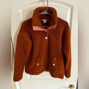 J. Crew Vintage Fleece Jacket in Burnt Orange with Pink Trim